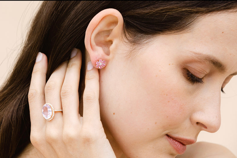 PINK SAPPHIRE AND DIAMOND FLOWER STUDS