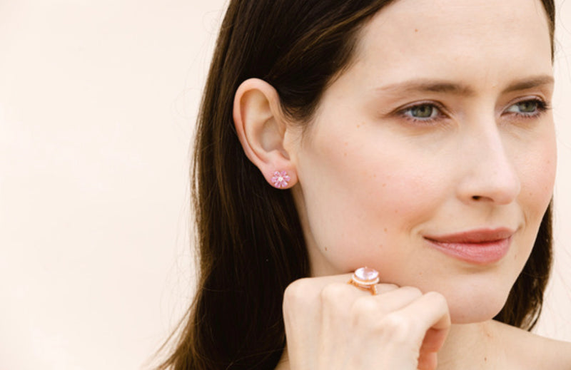 PINK SAPPHIRE AND DIAMOND FLOWER STUDS