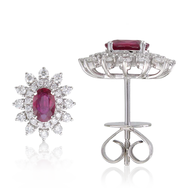 OVAL RUBY AND DIAMOND FLOWER STUDS
