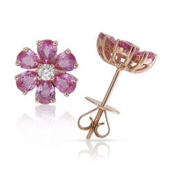 PINK SAPPHIRE AND DIAMOND FLOWER STUDS