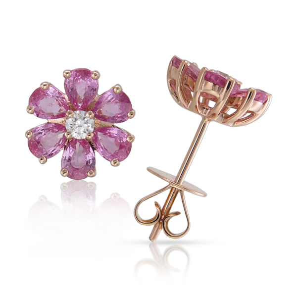 PINK SAPPHIRE AND DIAMOND FLOWER STUDS