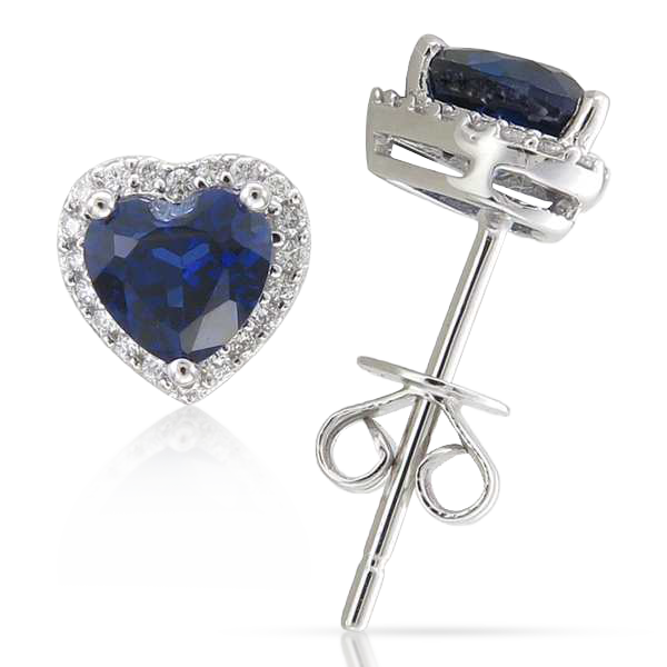 SAPPHIRE AND DIAMOND HEART STUDS